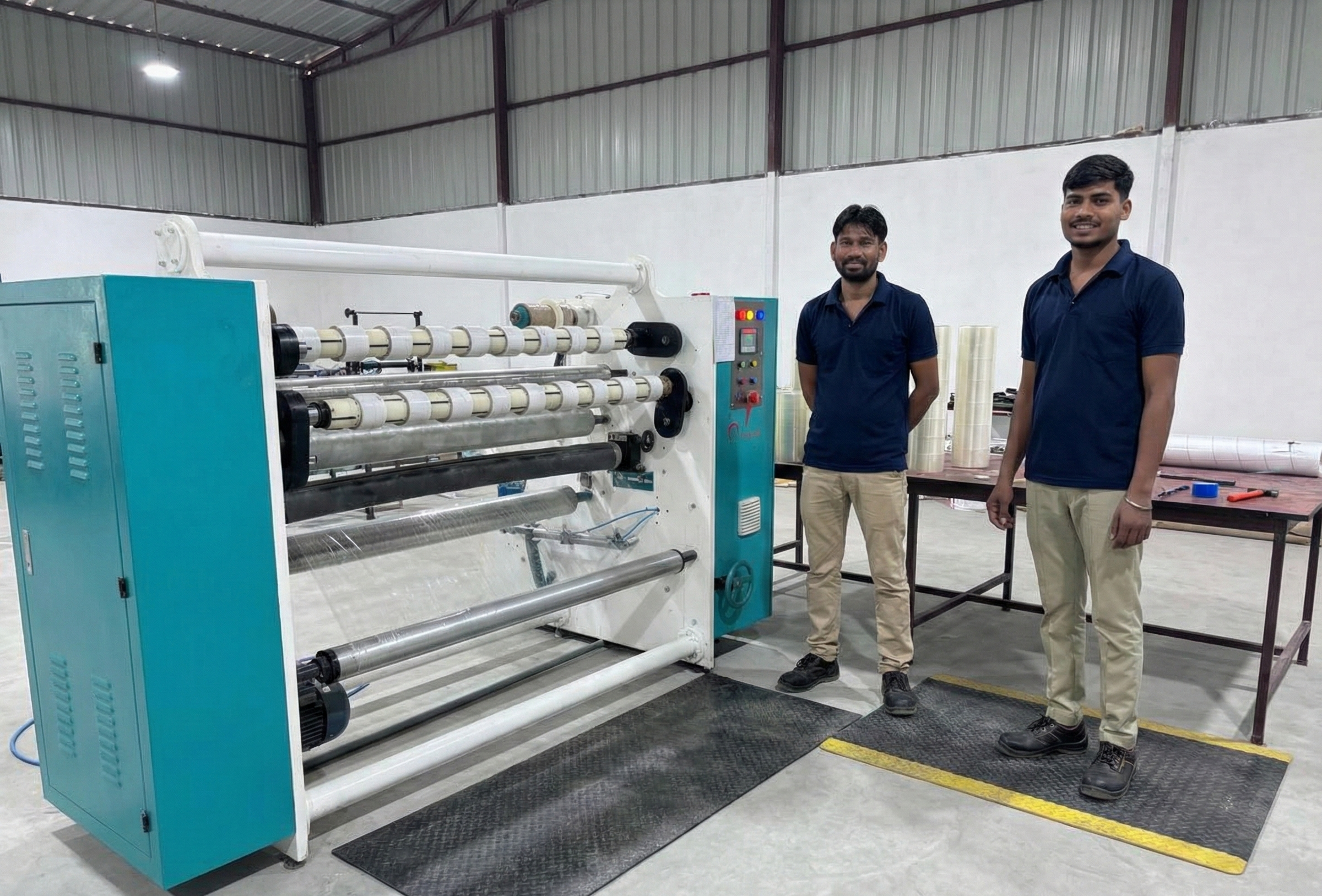 Workforce operating adhesive tape manufacturing line